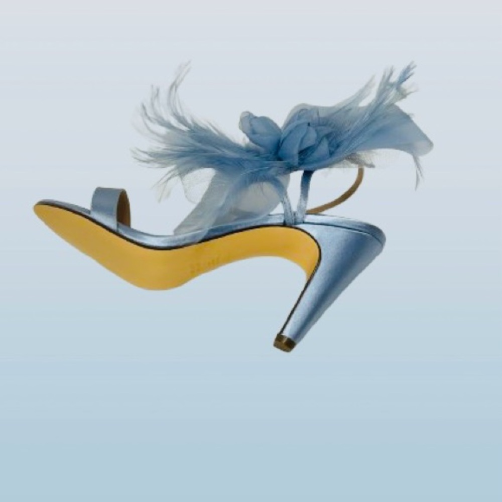 Nina Women Sheryl Almond Toe Dress Sandals 9.5 M Icy Blue Crystal Satin/Feather - Picture 6 of 16